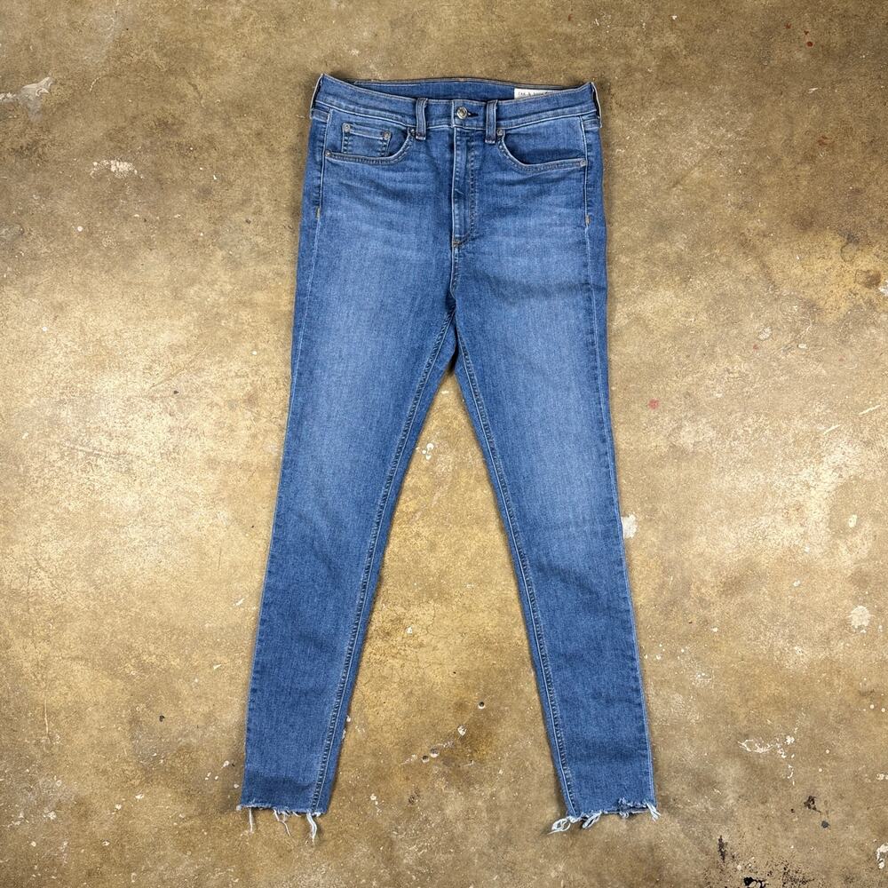 Rag & Bone High Rise Skinny Jeans Women’s Size 30 Blue Alibi Distressed‎ Hem USA